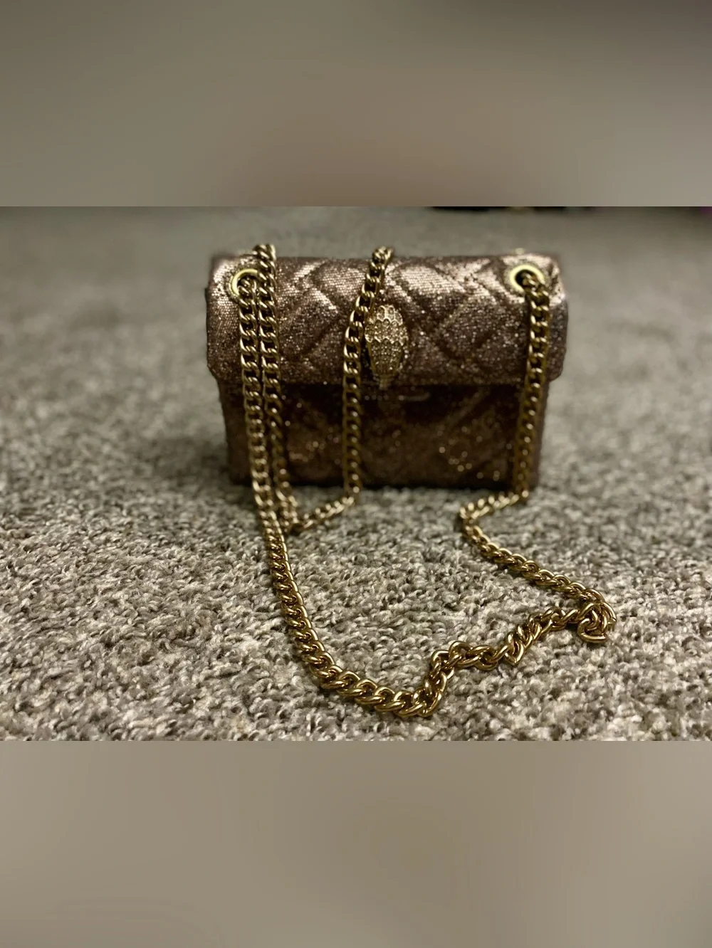 Kurt Geiger Quilted Metallic Brown Gold Chain Shoulder Purse